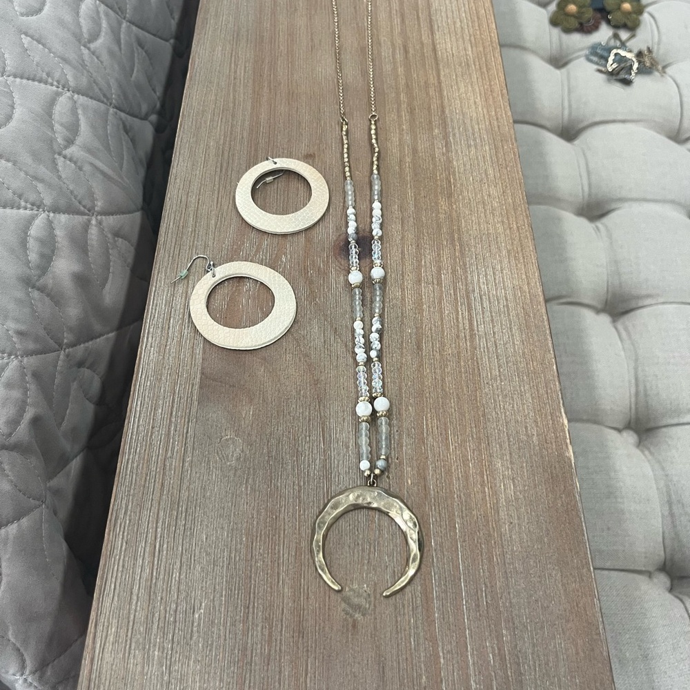 Gold Crescent Necklace and Earring Set